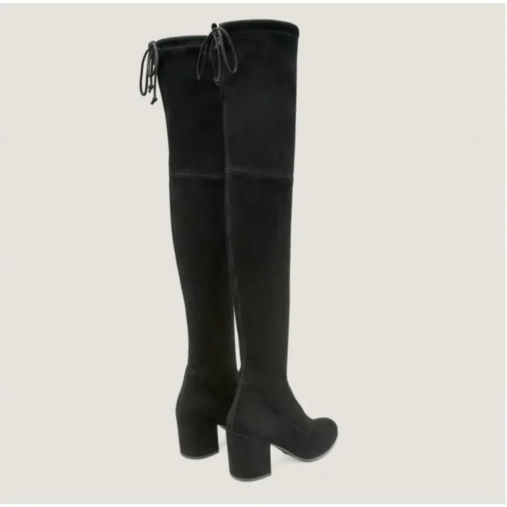 Stuart Weitzman Tieland Black Suede Over-The-Knee Block Heel Boots 7.5 M EUC